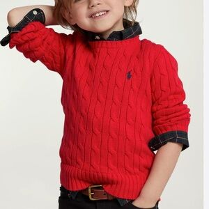 Polo Ralph Lauren Cable Knit Sweater Red w/ Black Pony Logo Boys 7